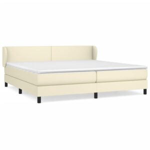 Κρεβάτι Boxspring με Στρώμα Κρεμ 200x200 εκ. Συνθετικό Δέρμα