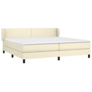 Κρεβάτι Boxspring με Στρώμα Κρεμ 200x200 εκ. Συνθετικό Δέρμα