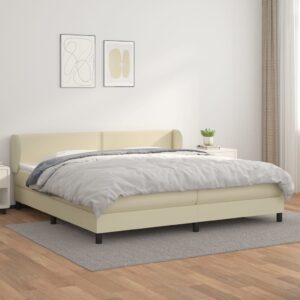 Κρεβάτι Boxspring με Στρώμα Κρεμ 200x200 εκ. Συνθετικό Δέρμα