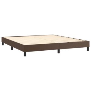 Κρεβάτι Boxspring με Στρώμα Καφέ 200x200 εκ. Συνθετικό Δέρμα