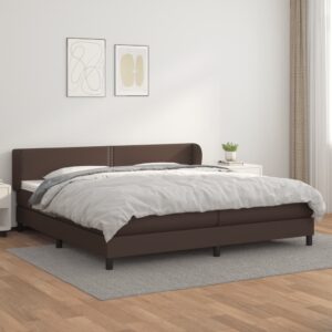 Κρεβάτι Boxspring με Στρώμα Καφέ 200x200 εκ. Συνθετικό Δέρμα