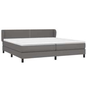 Κρεβάτι Boxspring με Στρώμα Γκρι 200x200 εκ. Συνθετικό Δέρμα