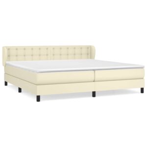 Κρεβάτι Boxspring με Στρώμα Κρεμ 200x200 εκ. Συνθετικό Δέρμα