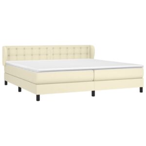 Κρεβάτι Boxspring με Στρώμα Κρεμ 200x200 εκ. Συνθετικό Δέρμα