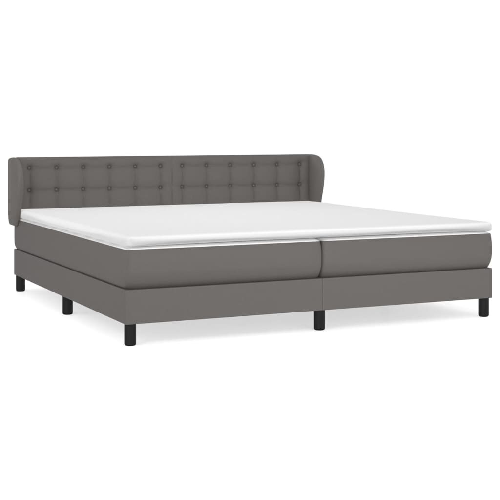 Κρεβάτι Boxspring με Στρώμα Γκρι 200x200 εκ. Συνθετικό Δέρμα