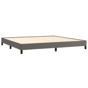 Κρεβάτι Boxspring με Στρώμα Γκρι 200x200 εκ. Συνθετικό Δέρμα