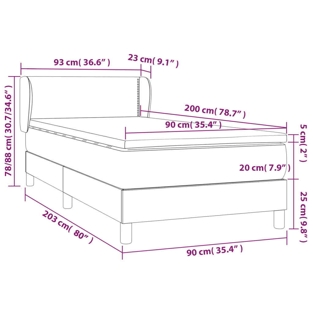 Κρεβάτι Boxspring με Στρώμα Σκούρο Γκρι 90x200 εκ. Βελούδινο