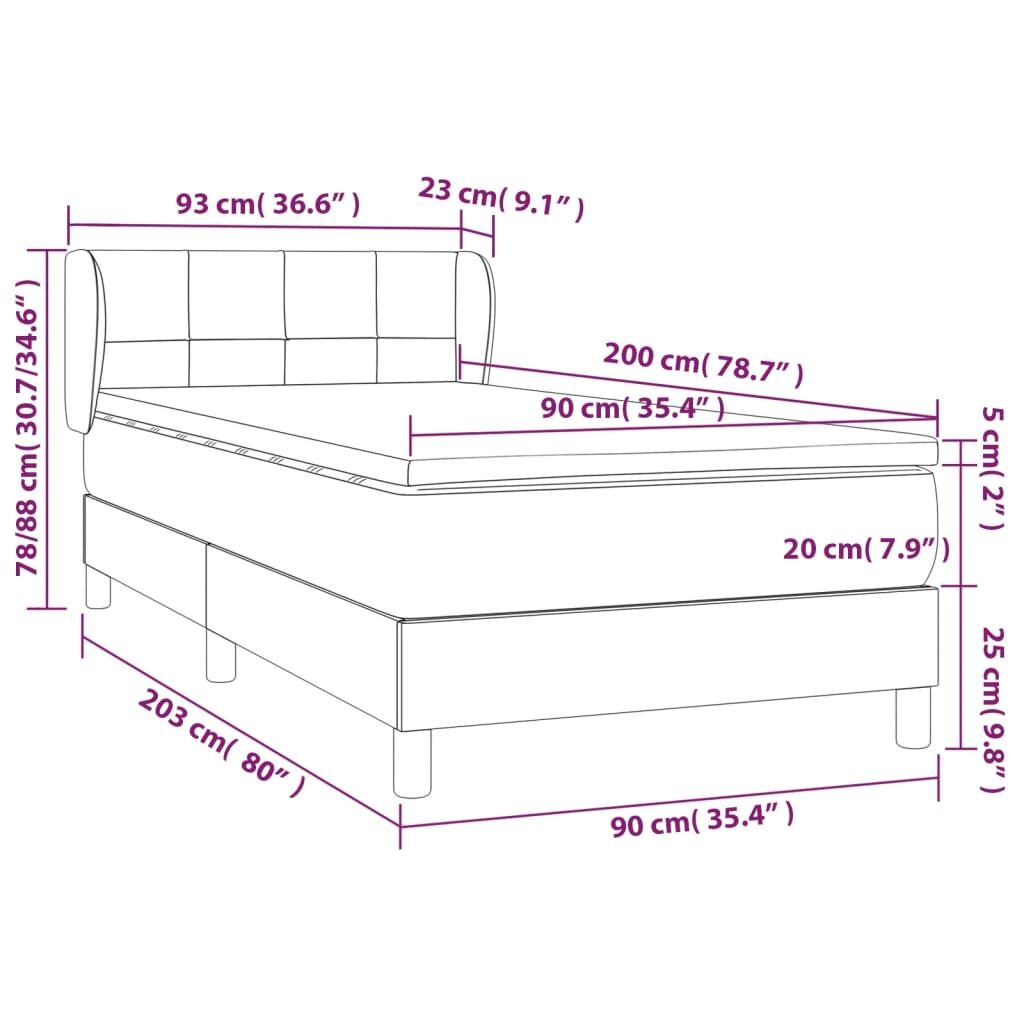 Κρεβάτι Boxspring με Στρώμα Μαύρο 90x200 εκ. Βελούδινο