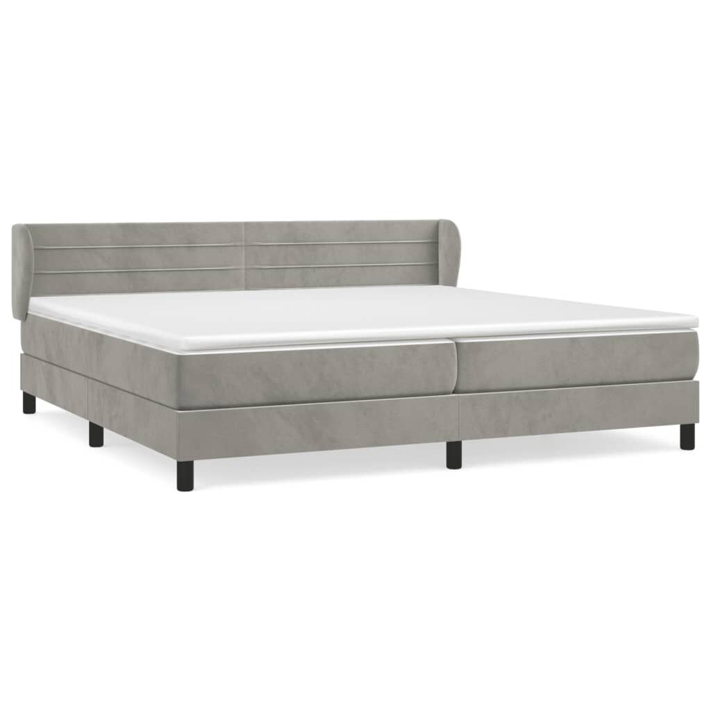 Κρεβάτι Boxspring με Στρώμα Ανοιχτό Γκρι 200x200 εκ. Βελούδινο