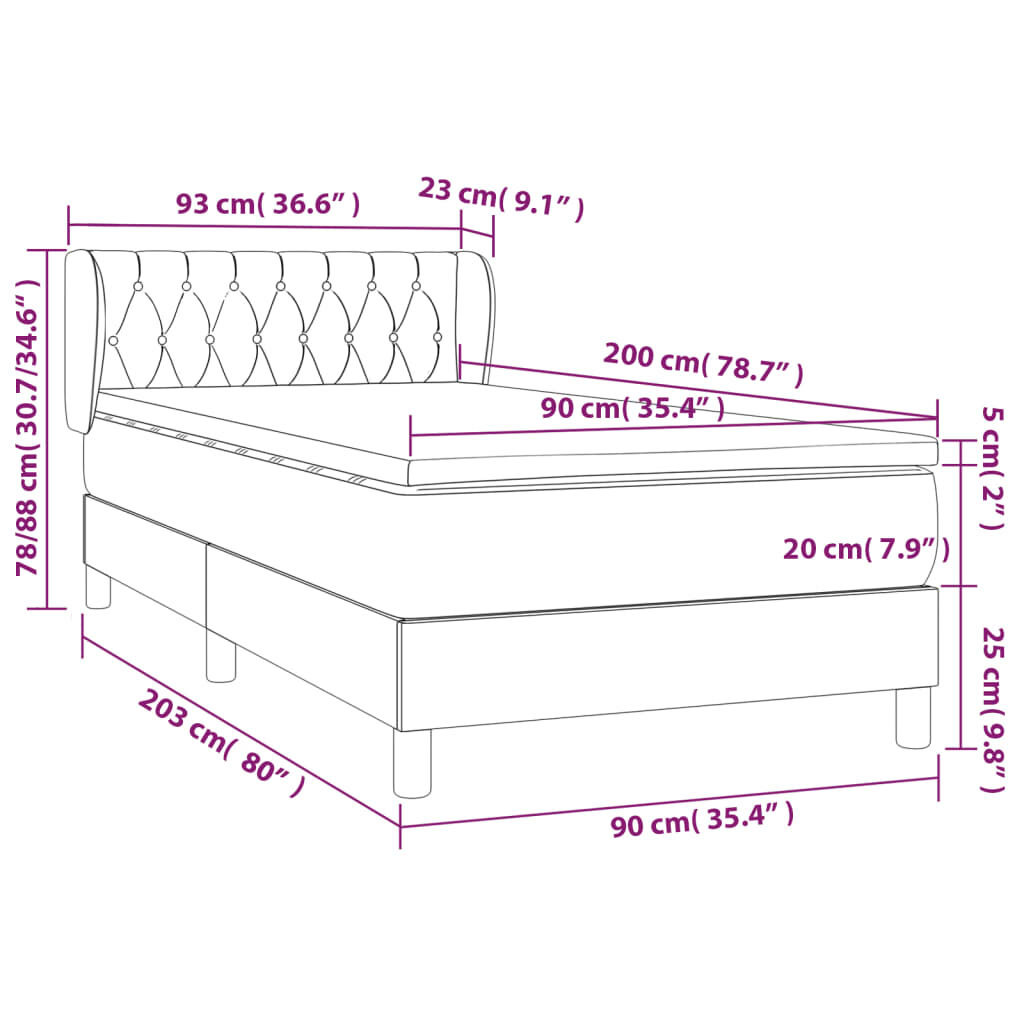 Κρεβάτι Boxspring με Στρώμα Σκούρο Γκρι 90x200 εκ. Βελούδινο