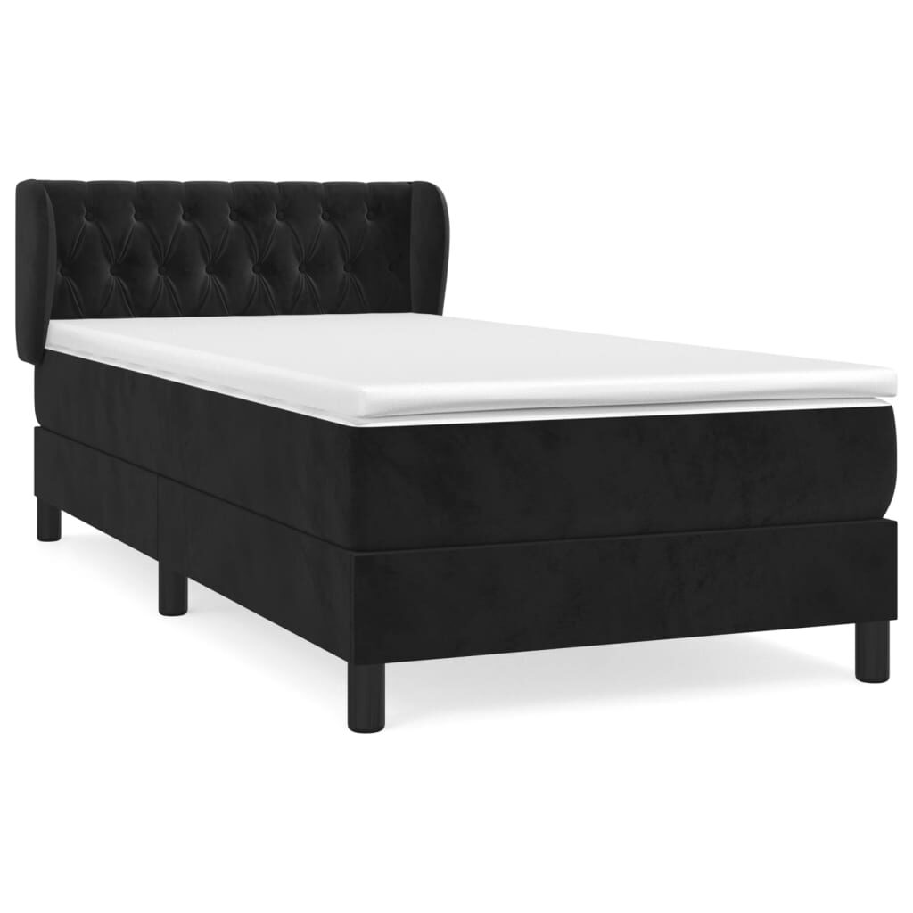 Κρεβάτι Boxspring με Στρώμα Μαύρο 90x200 εκ. Βελούδινο