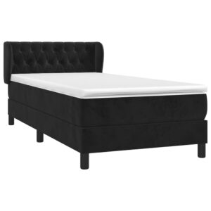 Κρεβάτι Boxspring με Στρώμα Μαύρο 90x200 εκ. Βελούδινο