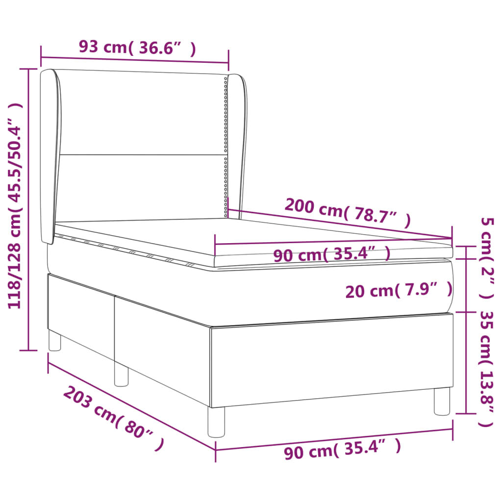 Κρεβάτι Boxspring με Στρώμα Κρεμ 90x200 εκ.Υφασμάτινο