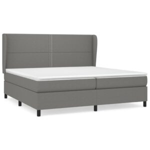 Κρεβάτι Boxspring με Στρώμα Σκούρο Γκρι 200x200 εκ. Υφασμάτινο