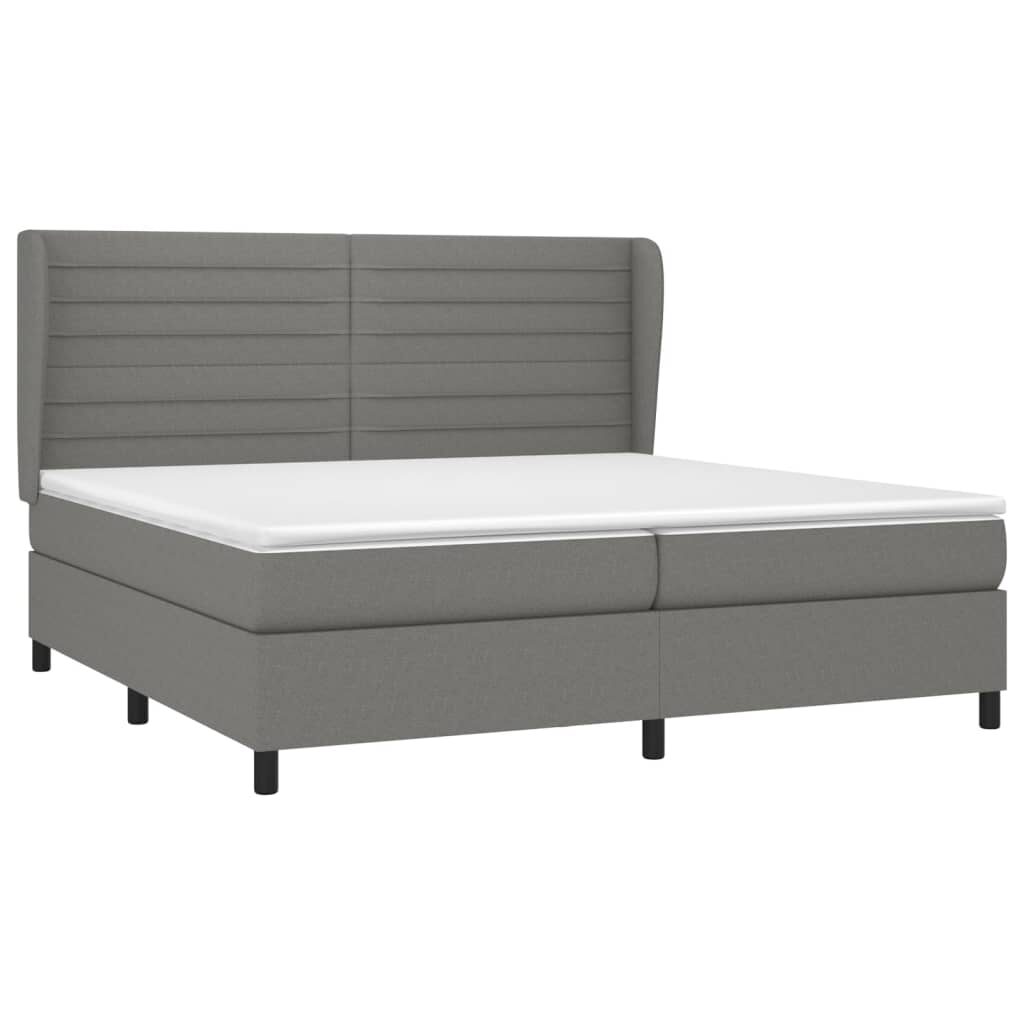 Κρεβάτι Boxspring με Στρώμα Σκούρο Γκρι 200x200 εκ. Υφασμάτινο