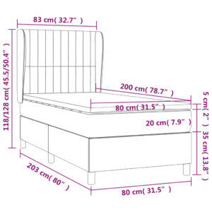 Κρεβάτι Boxspring με Στρώμα Σκούρο Γκρι 80x200 εκ. Υφασμάτινο