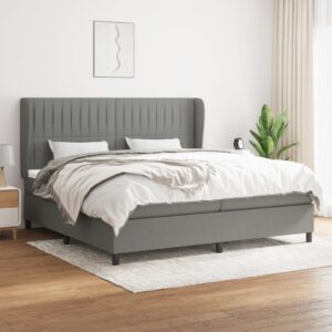 Κρεβάτι Boxspring με Στρώμα Σκούρο Γκρι 200x200 εκ. Υφασμάτινο