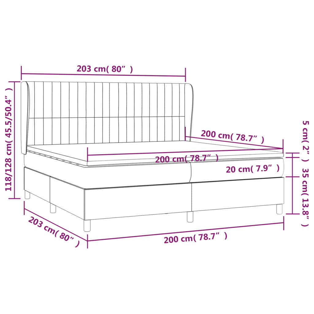 Κρεβάτι Boxspring με Στρώμα Σκούρο Γκρι 200x200 εκ. Υφασμάτινο