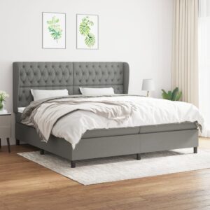 Κρεβάτι Boxspring με Στρώμα Σκούρο Γκρι 200x200 εκ. Υφασμάτινο