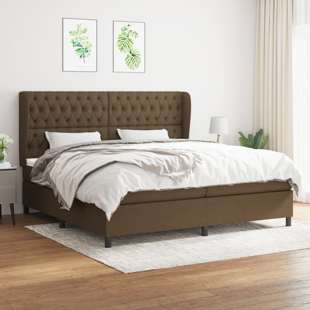 Κρεβάτι Boxspring με Στρώμα Σκούρο Καφέ 200x200 εκ. Υφασμάτινο