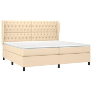 Κρεβάτι Boxspring με Στρώμα Κρεμ 200x200 εκ. Υφασμάτινο