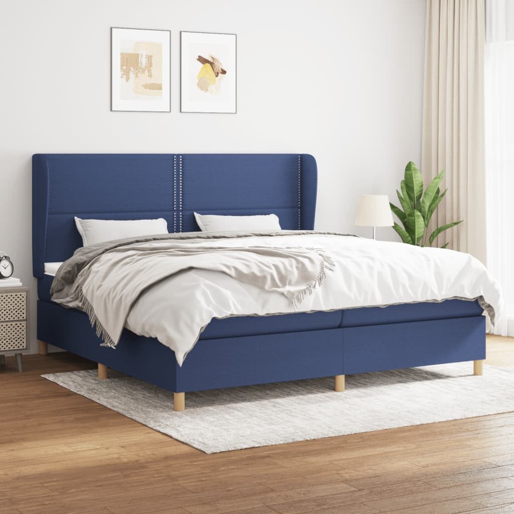 Κρεβάτι Boxspring με Στρώμα Μπλε 200x200 εκ. Υφασμάτινο