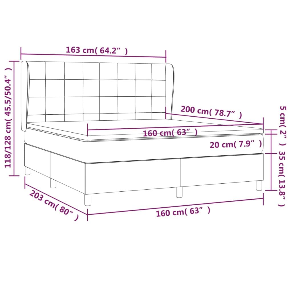 Κρεβάτι Boxspring με Στρώμα Σκούρο Γκρι 160x200 εκ Υφασμάτινο