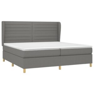 Κρεβάτι Boxspring με Στρώμα Σκούρο Γκρι 200x200 εκ. Υφασμάτινο