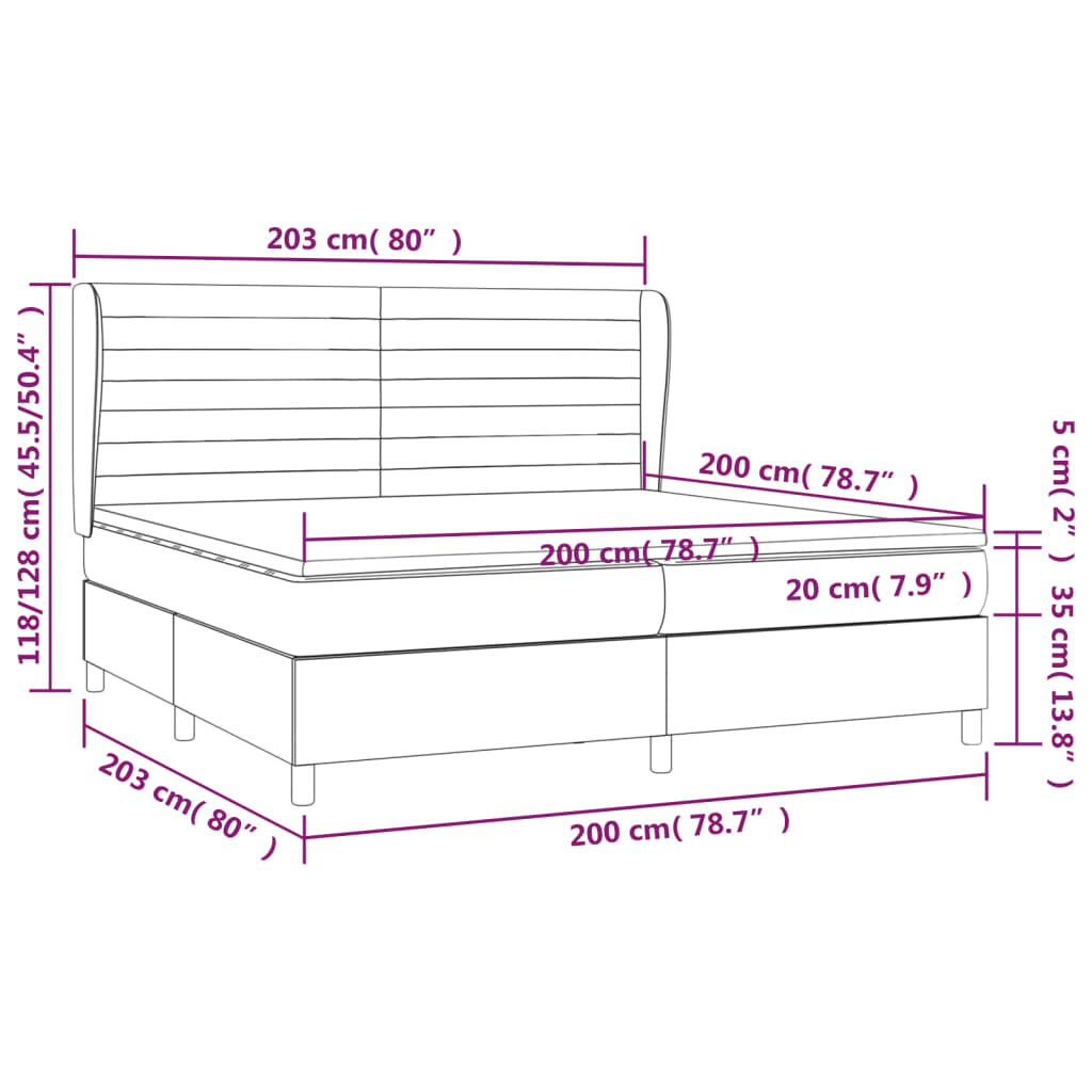 Κρεβάτι Boxspring με Στρώμα Σκούρο Γκρι 200x200 εκ. Υφασμάτινο