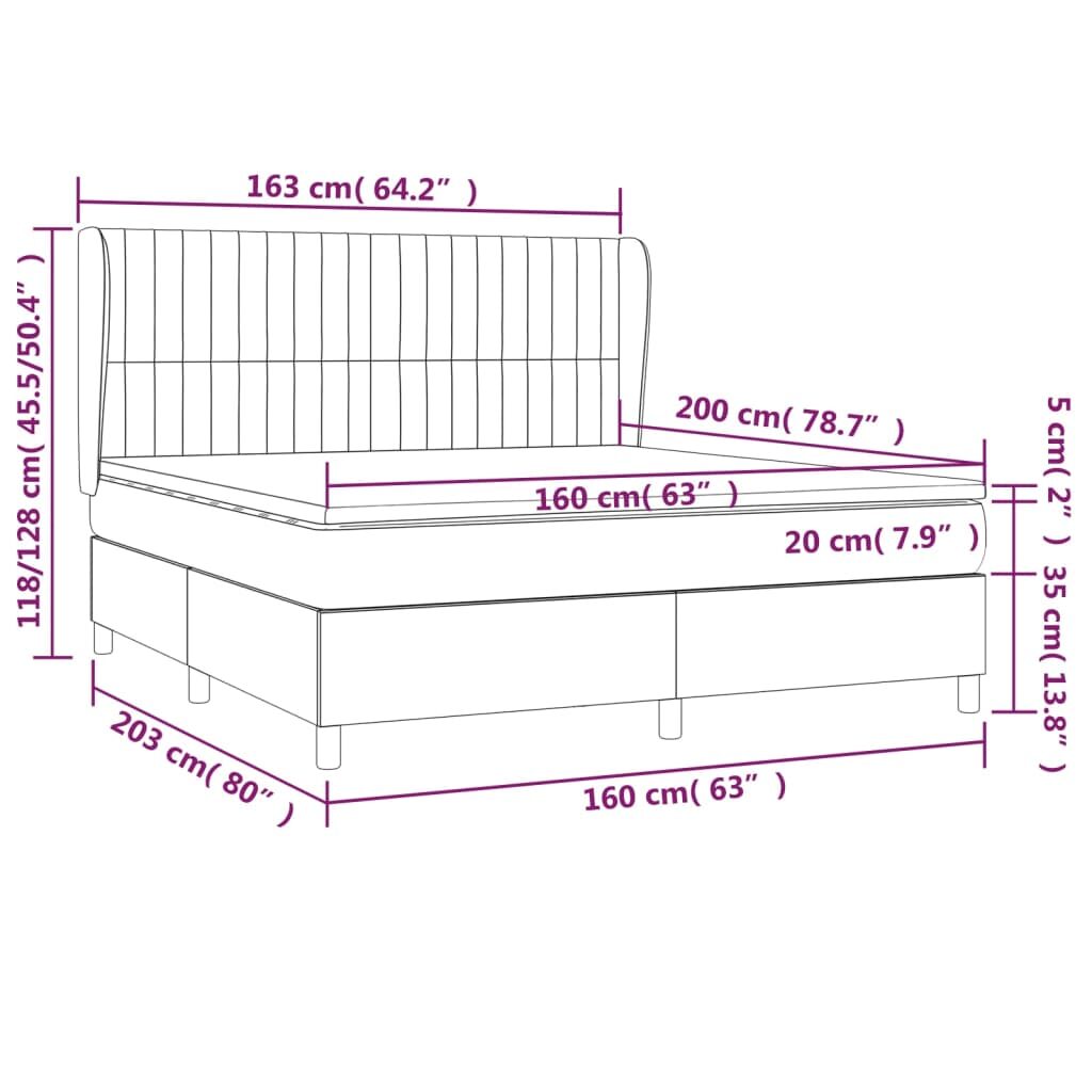 Κρεβάτι Boxspring με Στρώμα Σκούρο Καφέ 160x200 εκ Υφασμάτινο