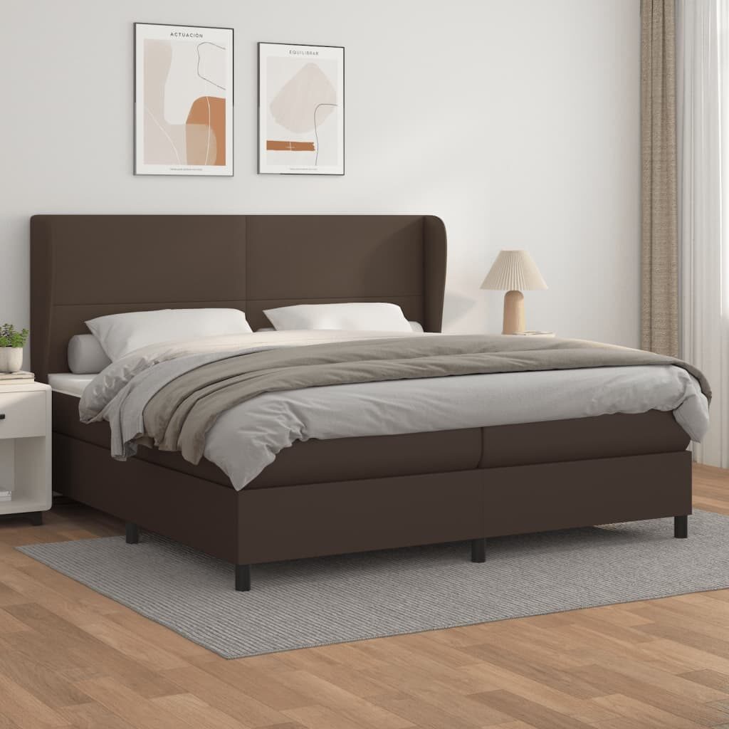 Κρεβάτι Boxspring με Στρώμα Καφέ 200x200 εκ. Συνθετικό Δέρμα