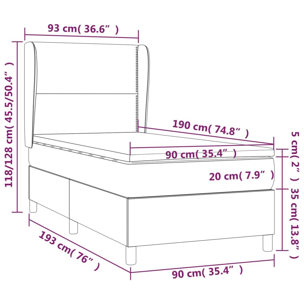 Κρεβάτι Boxspring με Στρώμα Κρεμ 90x190 εκ. από Συνθετικό Δέρμα