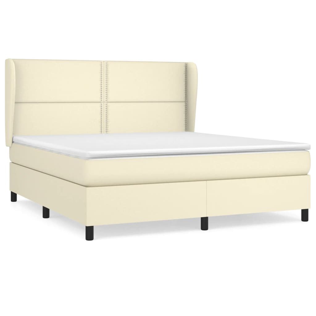 Κρεβάτι Boxspring με Στρώμα Κρεμ 180x200 εκ. Συνθετικό Δέρμα