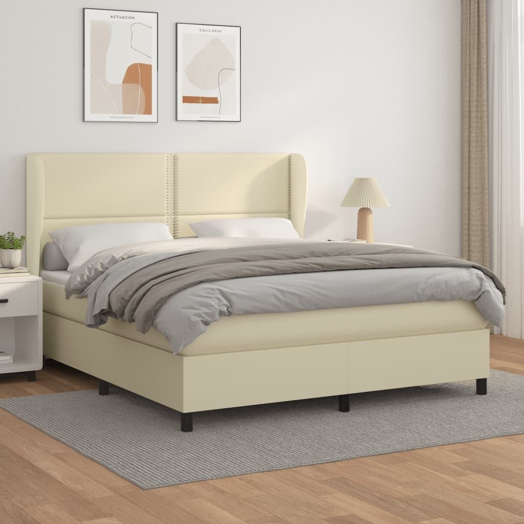 Κρεβάτι Boxspring με Στρώμα Κρεμ 180x200 εκ. Συνθετικό Δέρμα