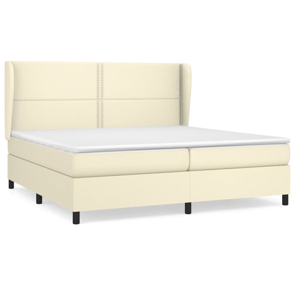 Κρεβάτι Boxspring με Στρώμα Κρεμ 200x200 εκ. Συνθετικό Δέρμα