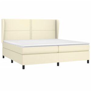 Κρεβάτι Boxspring με Στρώμα Κρεμ 200x200 εκ. Συνθετικό Δέρμα