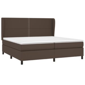 Κρεβάτι Boxspring με Στρώμα Καφέ 200x200 εκ. Συνθετικό Δέρμα