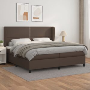 Κρεβάτι Boxspring με Στρώμα Καφέ 200x200 εκ. Συνθετικό Δέρμα