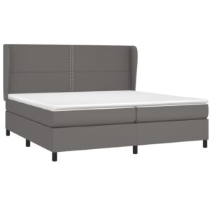 Κρεβάτι Boxspring με Στρώμα Γκρι 200x200 εκ. Συνθετικό Δέρμα