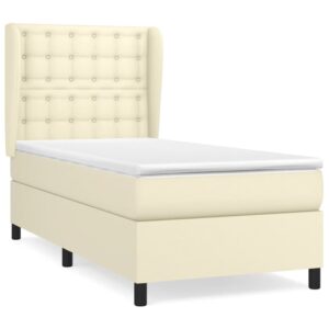 Κρεβάτι Boxspring με Στρώμα Κρεμ 90x190 εκ. από Συνθετικό Δέρμα