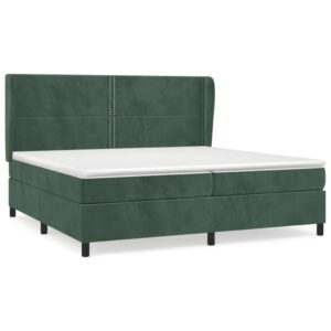 Κρεβάτι Boxspring με Στρώμα Σκούρο Πράσινο 200x200εκ. Βελούδινο