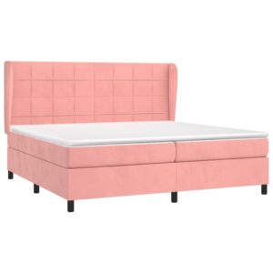 Κρεβάτι Boxspring με Στρώμα Ροζ 200x200 εκ. Βελούδινο