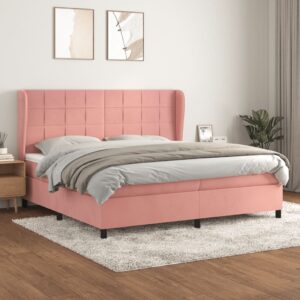 Κρεβάτι Boxspring με Στρώμα Ροζ 200x200 εκ. Βελούδινο