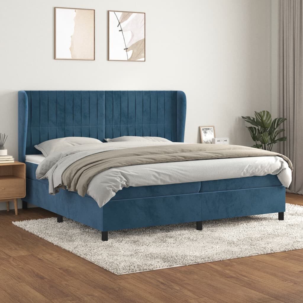 Κρεβάτι Boxspring με Στρώμα Σκούρο Μπλε 200x200 εκ. Βελούδινο