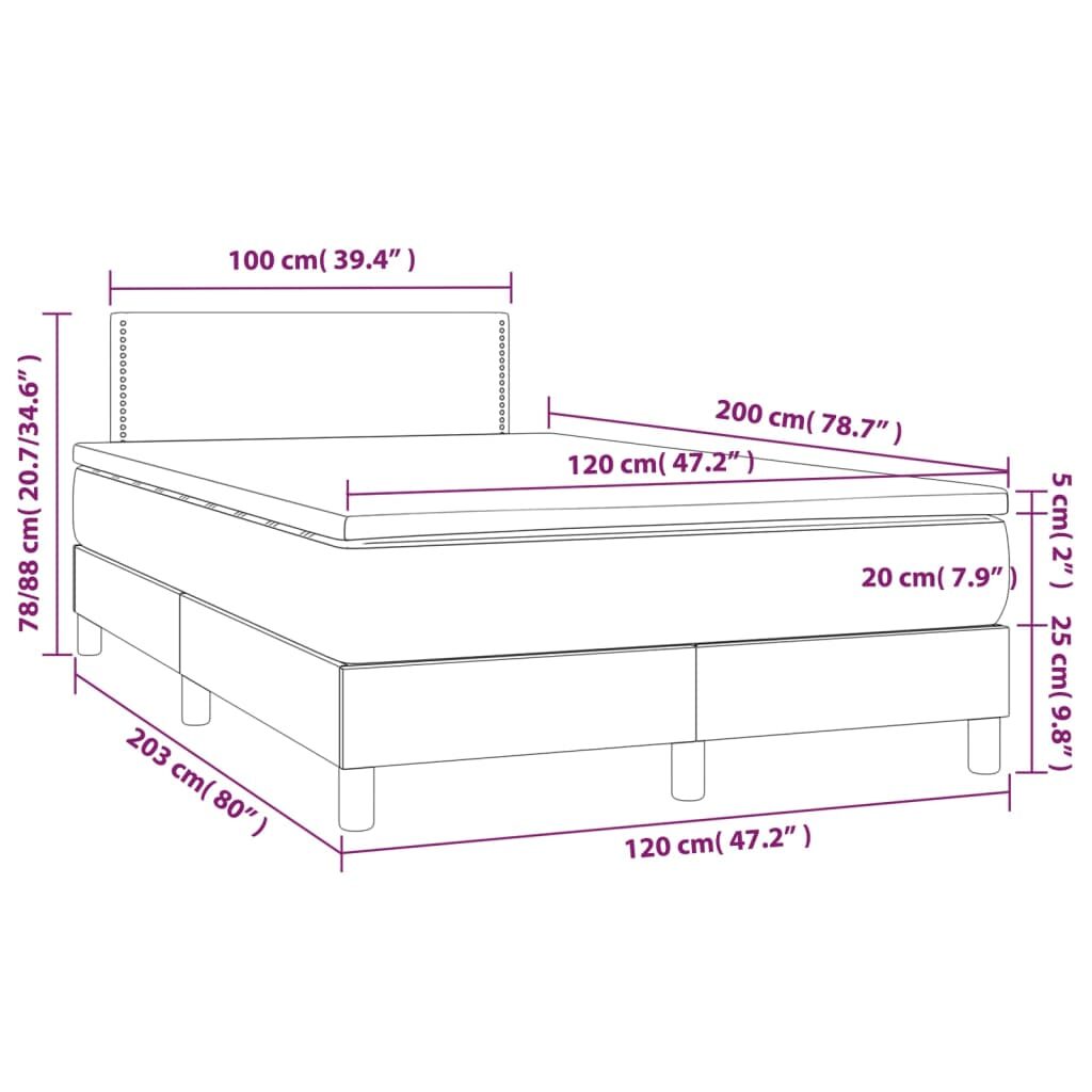 Κρεβάτι Boxspring με Στρώμα Σκούρο Καφέ 120x200 εκ. Υφασμάτινο