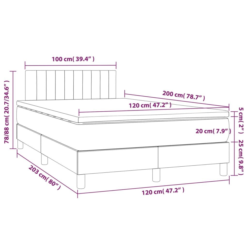 Κρεβάτι Boxspring με Στρώμα Σκούρο Καφέ 120x200 εκ. Υφασμάτινο