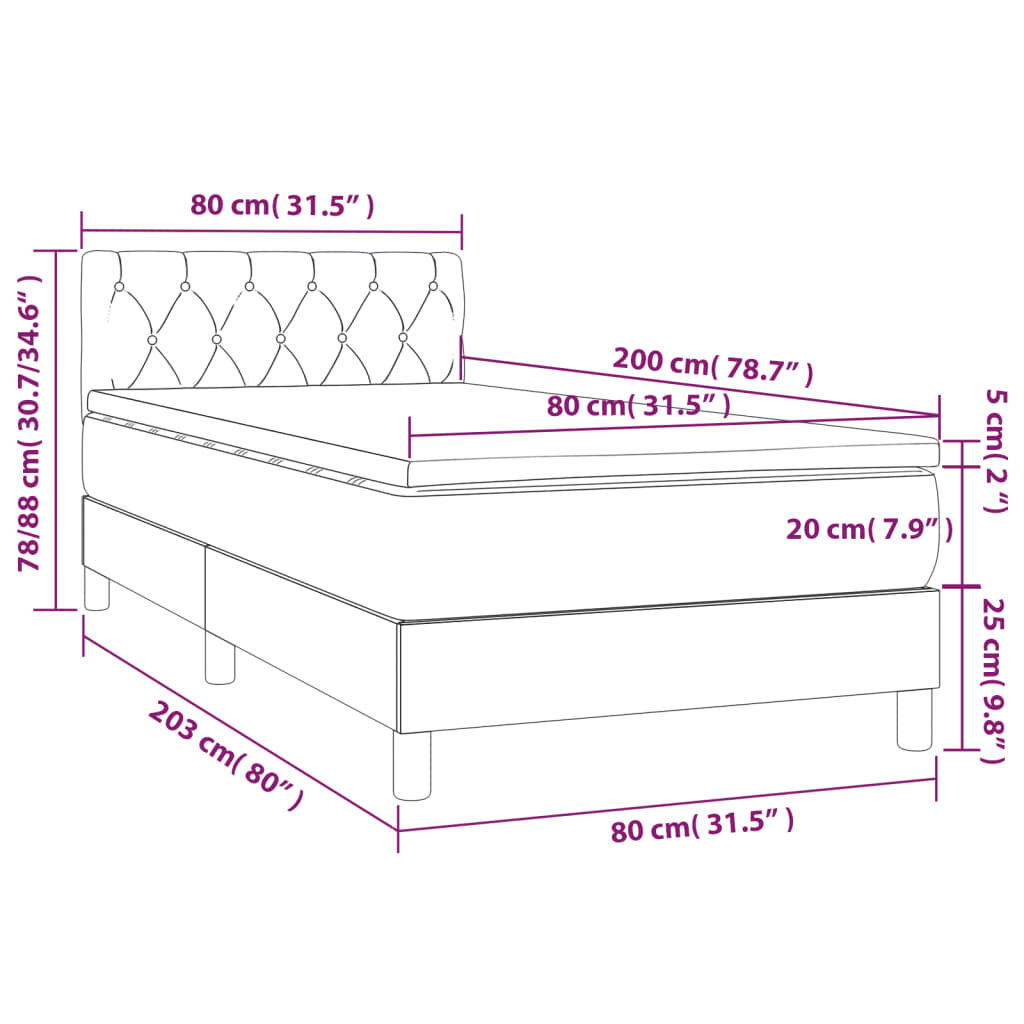 Κρεβάτι Boxspring με Στρώμα Πράσινο 80 x 200 εκ. Υφασμάτινο