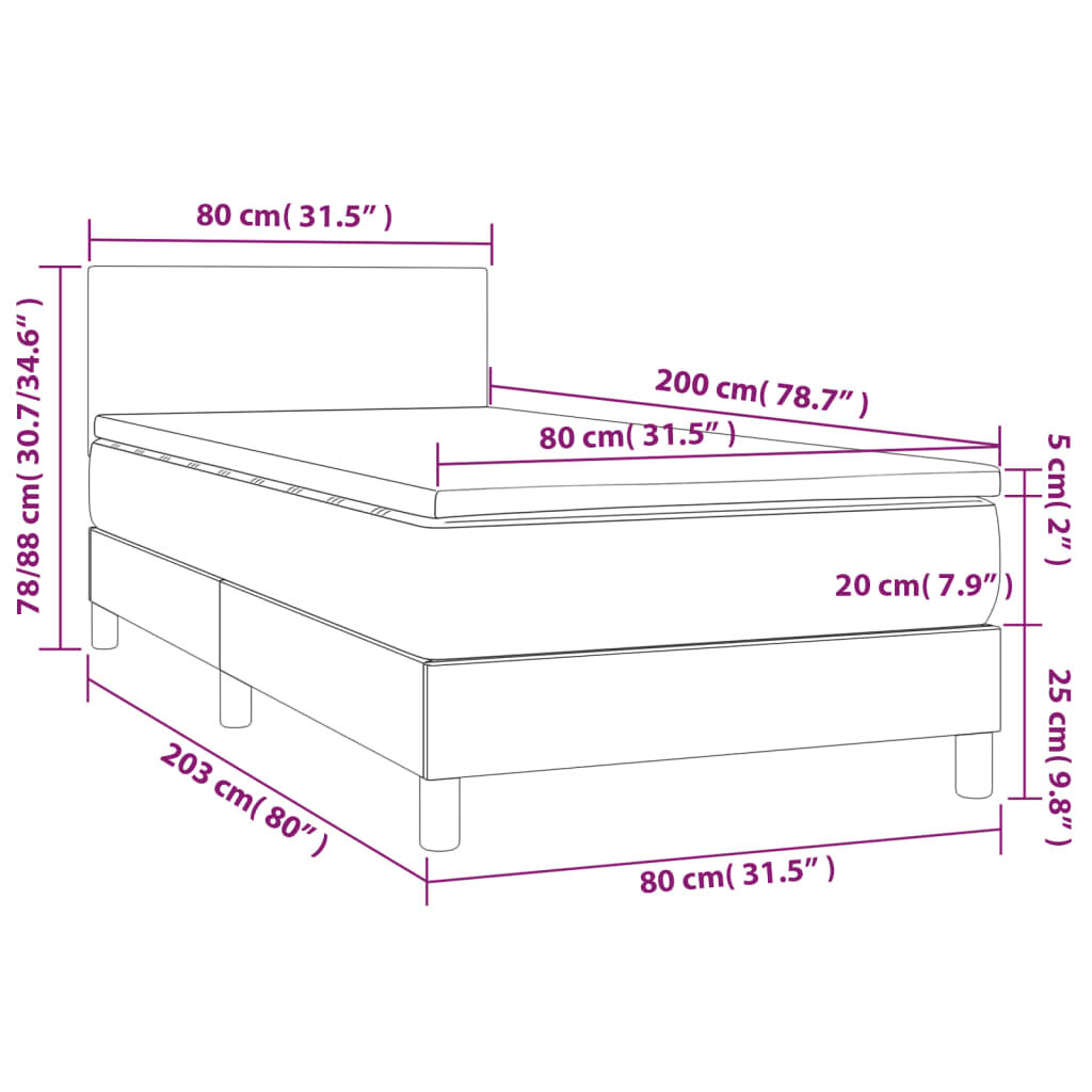 Κρεβάτι Boxspring με Στρώμα Πράσινο 80 x 200 εκ. Υφασμάτινο