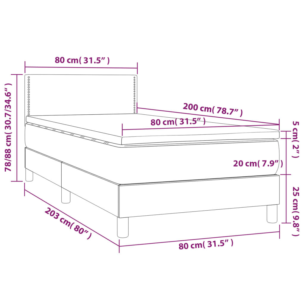 Κρεβάτι Boxspring με Στρώμα Πράσινο 80 x 200 εκ. Υφασμάτινο