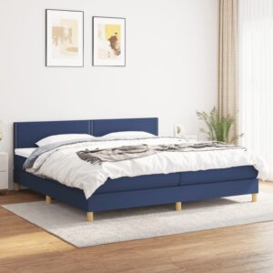 Κρεβάτι Boxspring με Στρώμα Μπλε 200x200 εκ. Υφασμάτινο